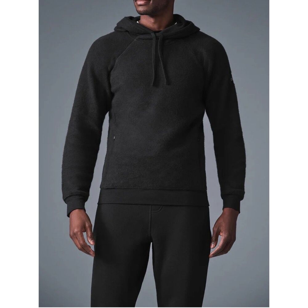 Alo Yoga Men's Triumph Hoodie Black Large L Soft Fleece Pullover Zip Pockets